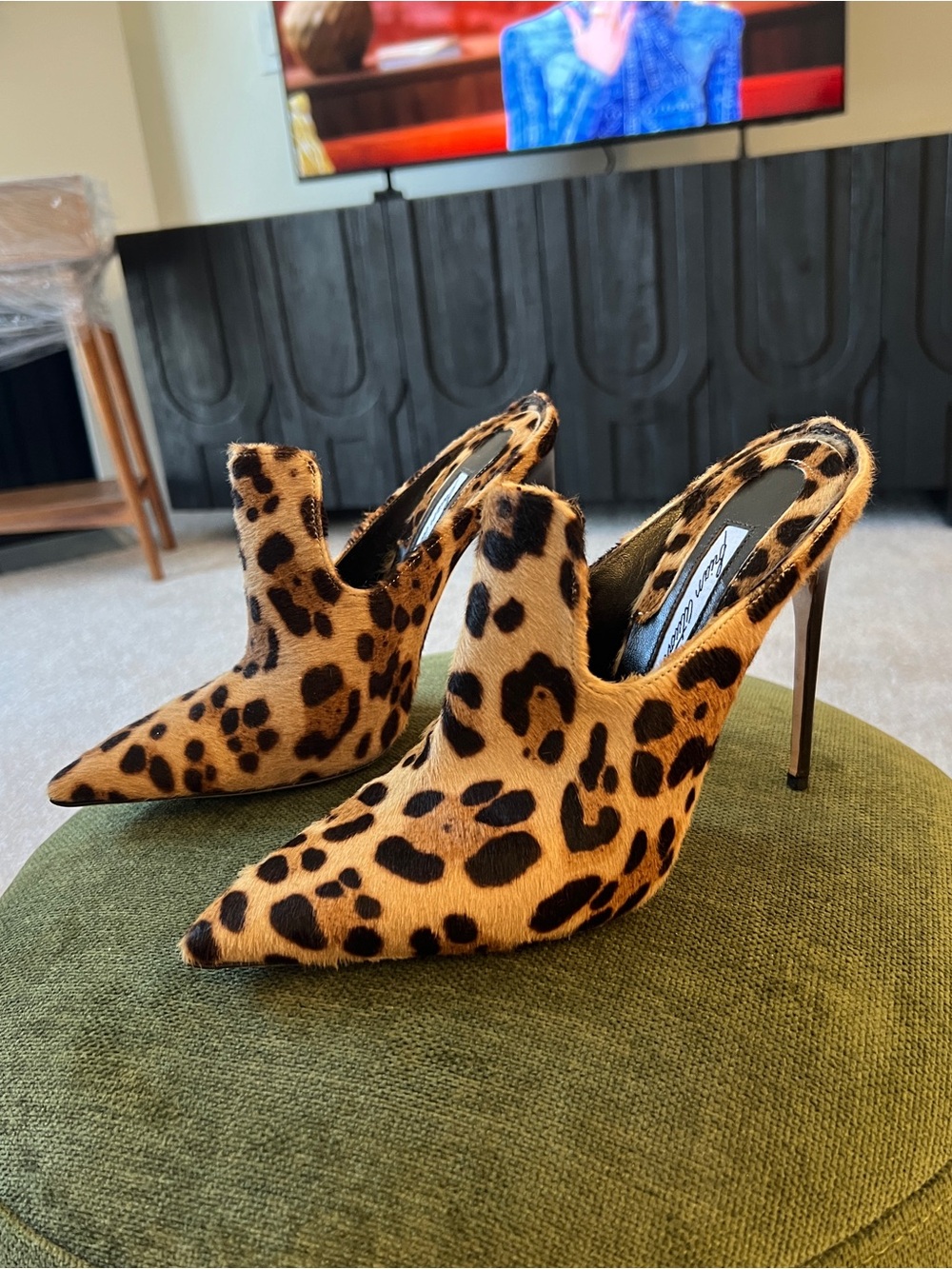 Brian Atwood Leopard Print Pointed-Toe Stiletto Mules